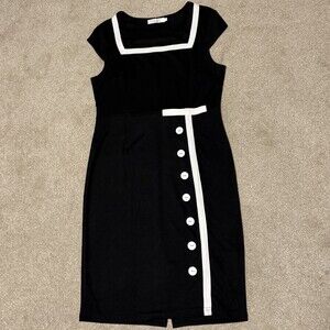 Lucky Lady Womens Retro Mod 50s Sheath Dress Square Neck Above Knee Black, Sz L